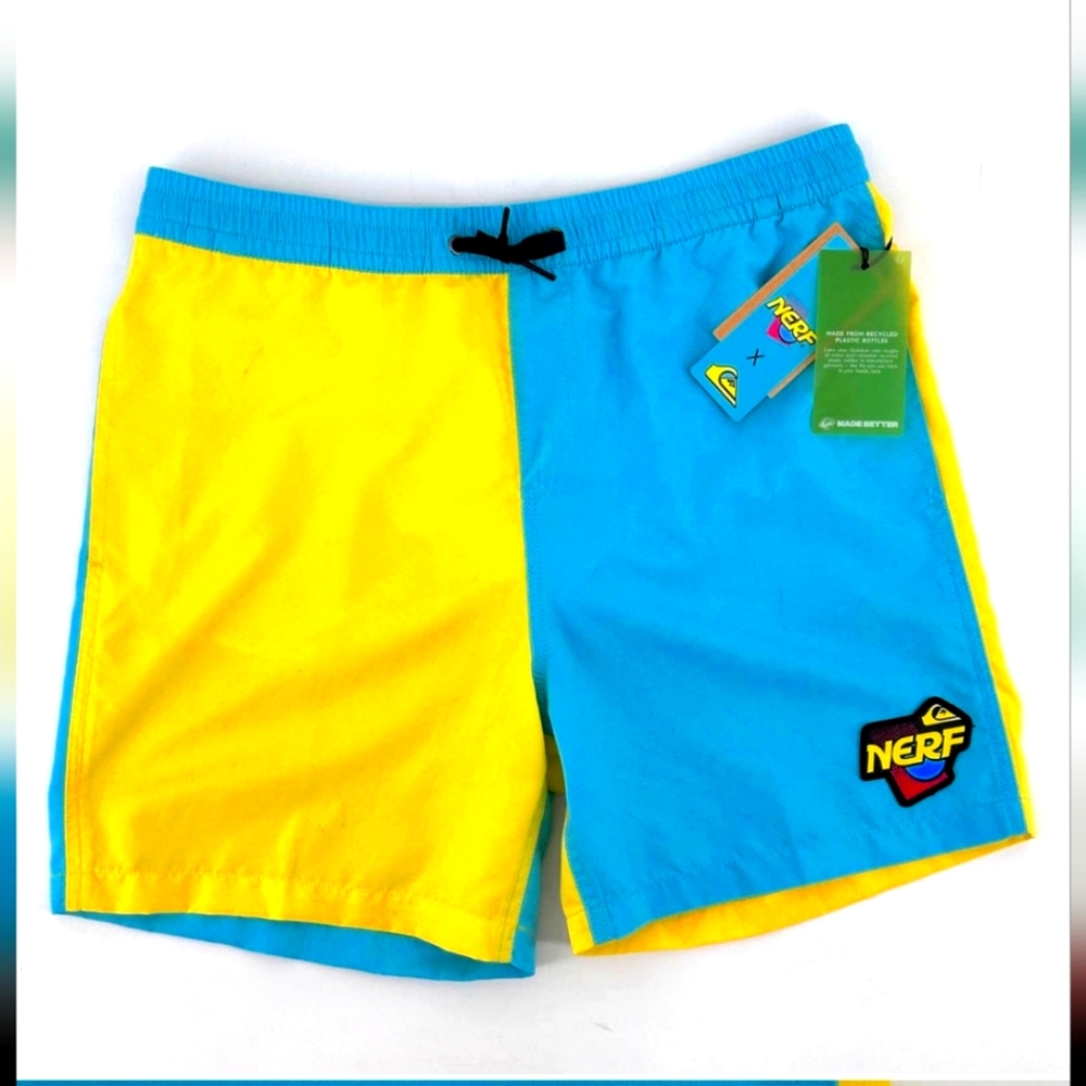 Quiksilver Nerf Bright Colorblock Swim Trunks Boys Size XL Yellow Teal